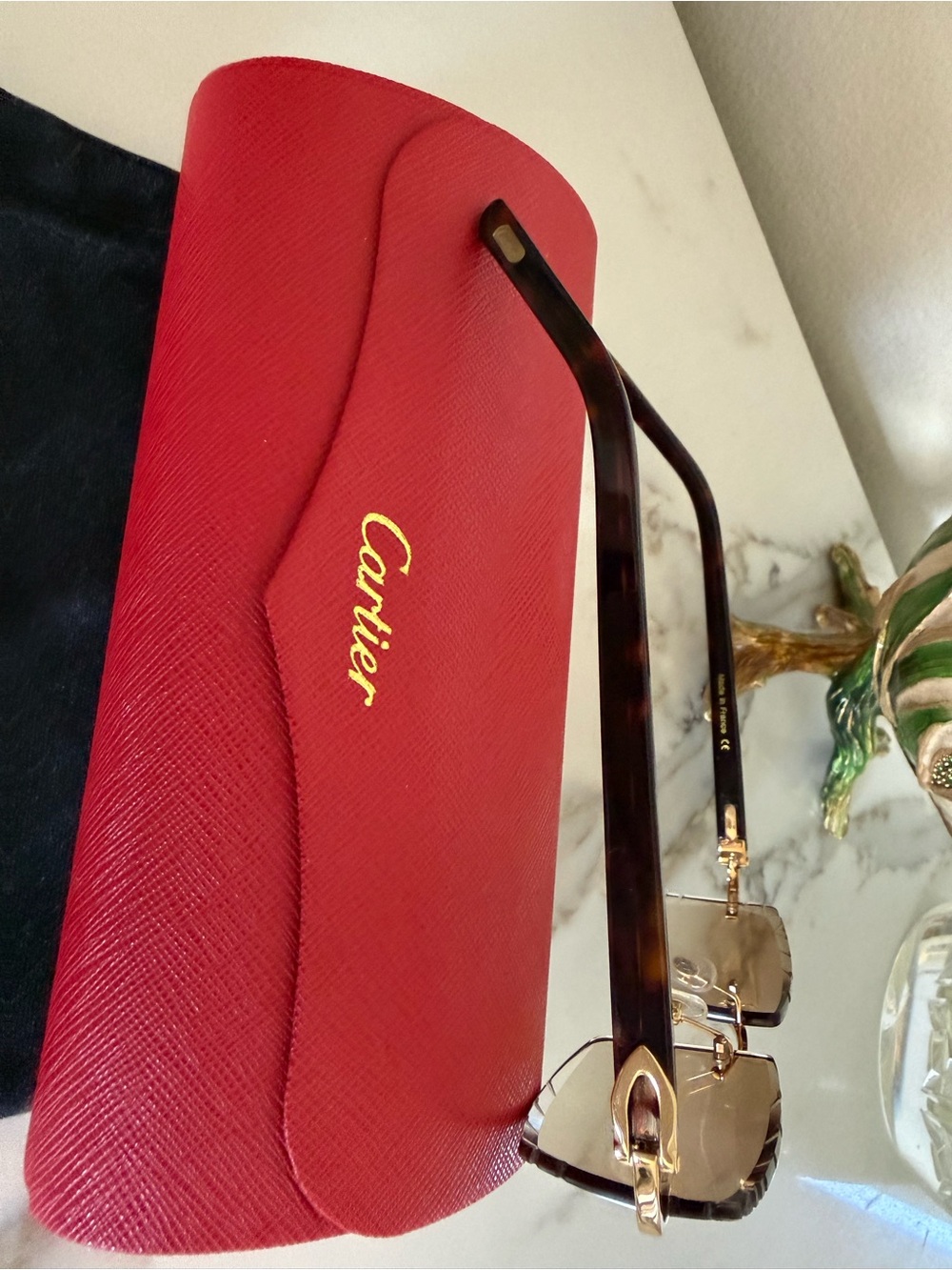 Cartier Tortoiseshell Temple Sunglasses with Gold Accents and Brown Lenses - Picture 7 of 9